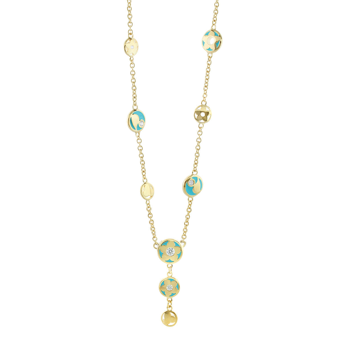 Stackable Desire Necklace by Lauren G Adams, gold chain with turquoise enamel beads and crystals on Tampa Home & Garden Store