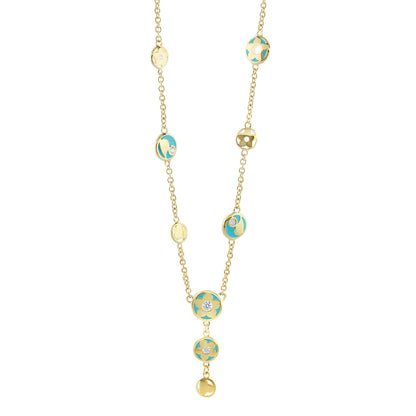 Stackable Desire Necklace by Lauren G Adams, gold chain with turquoise enamel beads and crystals on Tampa Home & Garden Store