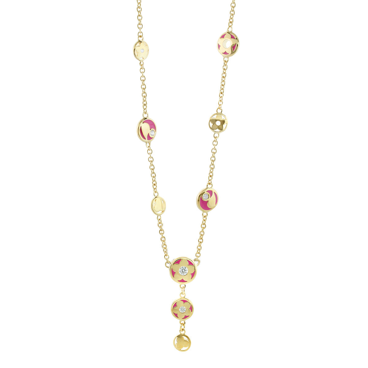 Stackable Desire Necklace gold-tone chain with pink enamel round charms and crystal accents Lauren G Adams on Tampa Home & Garden Store