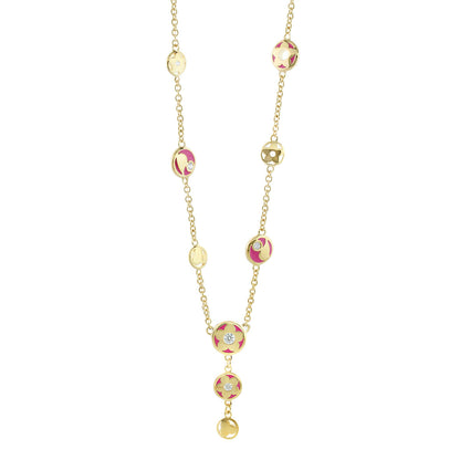 Stackable Desire Necklace gold-tone chain with pink enamel round charms and crystal accents Lauren G Adams on Tampa Home & Garden Store