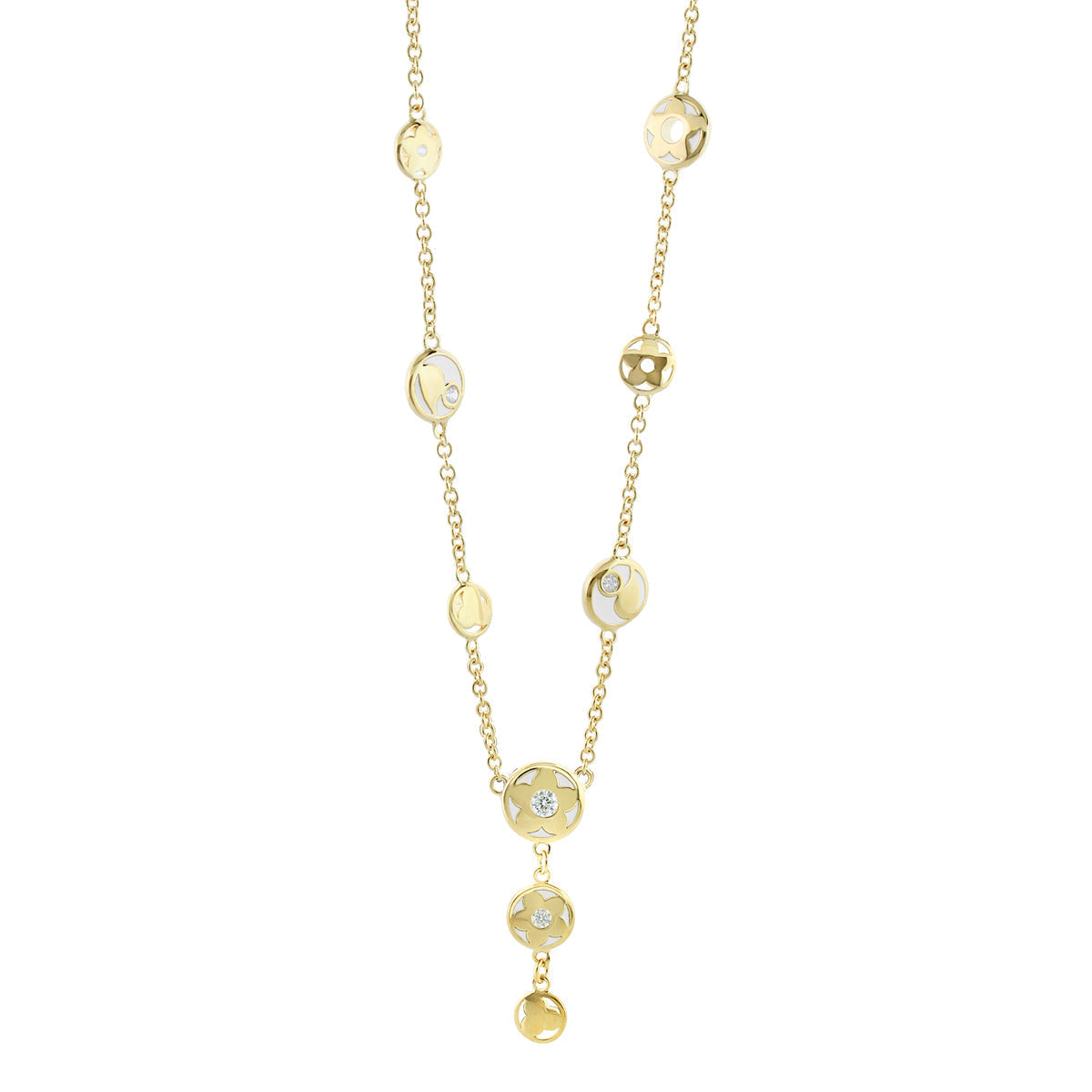 Stackable Desire Necklace by Lauren G Adams, gold-tone chain with cut-out disk charms on Tampa Home & Garden Store