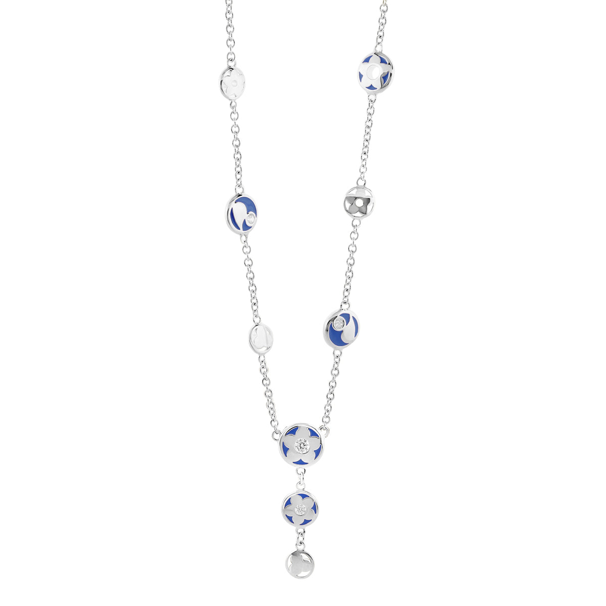 Stackable Desire Necklace by Lauren G Adams, silver chain with blue enamel round beads on Tampa Home & Garden Store