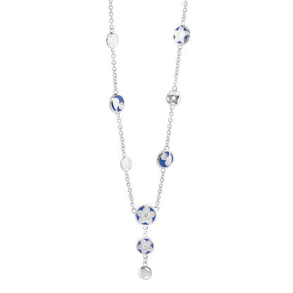 Stackable Desire Necklace by Lauren G Adams, silver chain with blue enamel round beads on Tampa Home & Garden Store