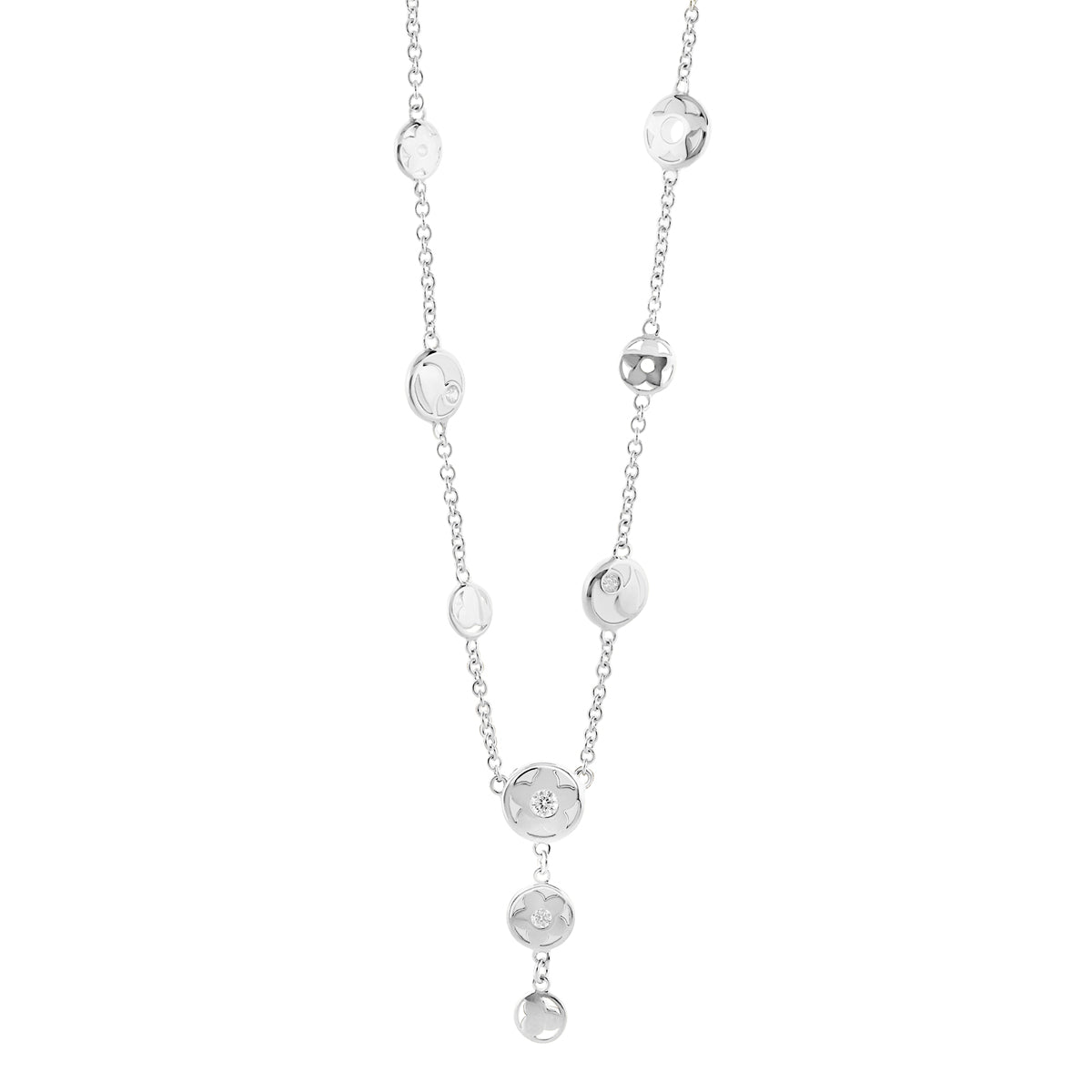 Stackable Desire Necklace by Lauren G Adams, silver chain with round disc charms and crystals on Tampa Home & Garden Store