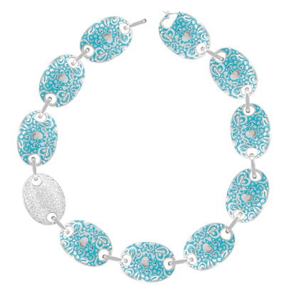 Hidden Hearts Necklaces short necklace with turquoise filigree oval links and heart cutouts on Tampa Home & Garden Store