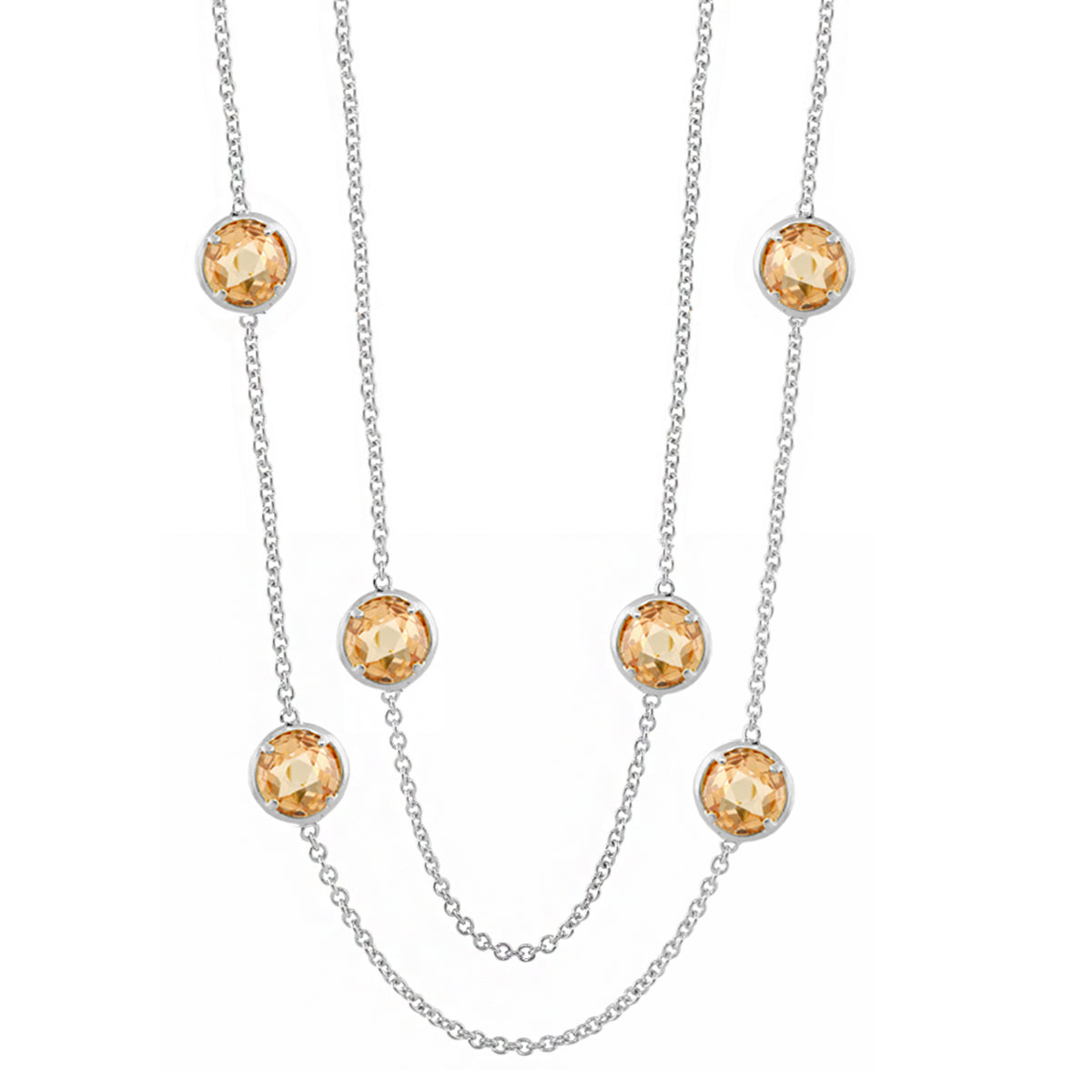 Glamour by the Yard Necklace orange gemstone beads on silver chain, layered multi-strand design on Tampa Home & Garden Store