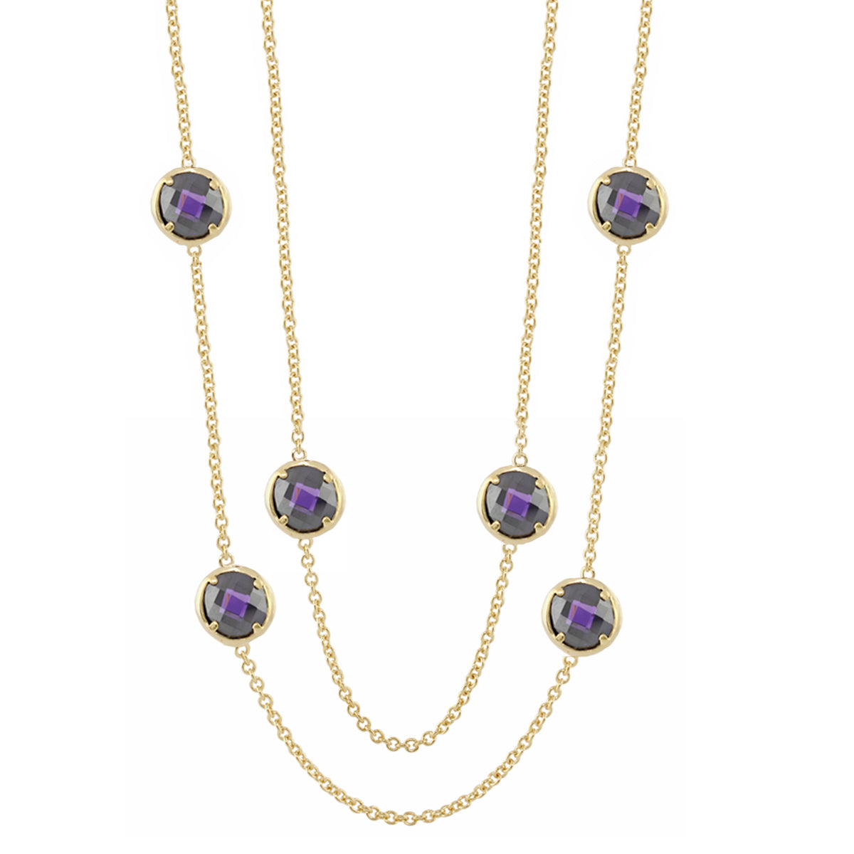 Glamour by the Yard Necklace, gold-tone layered chains with purple gemstone bead accents on Tampa Home & Garden Store