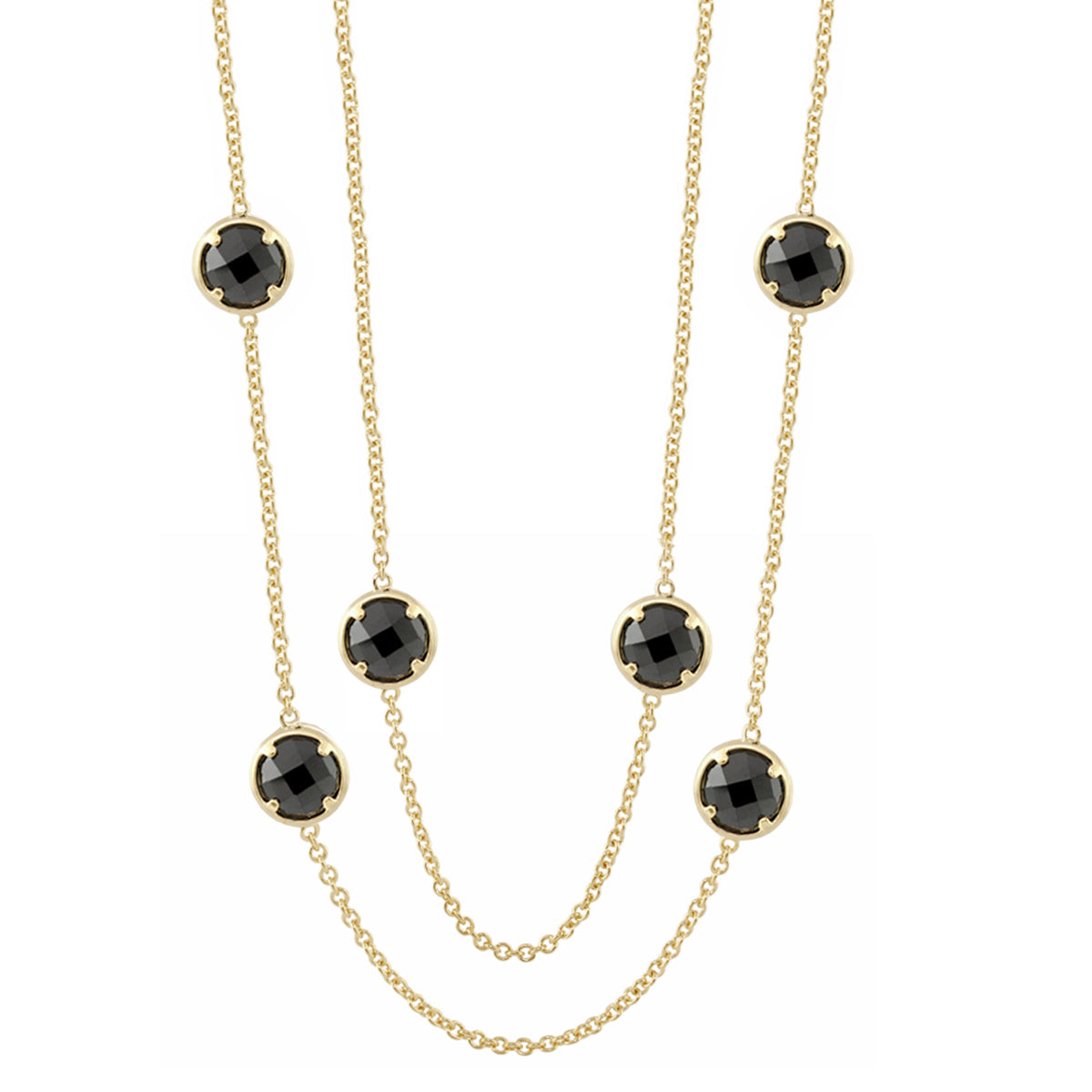 Glamour by the Yard Necklace gold-tone chain with black faceted stones on multiple strands on Tampa Home & Garden Store