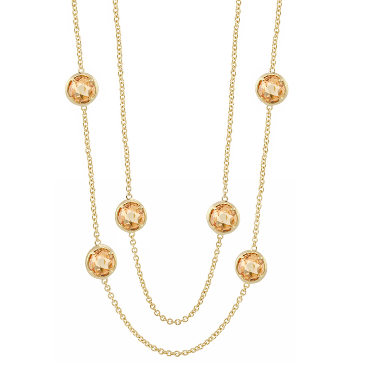 Glamour by the Yard necklace with gold chain and peach crystal beads by Lauren G Adams on Tampa Home & Garden Store