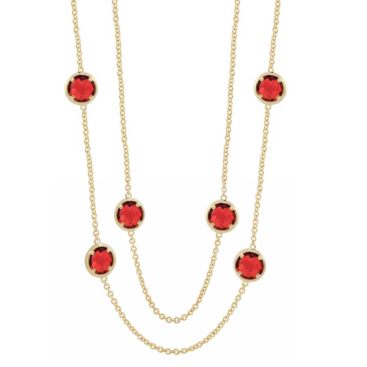 Glamour by the Yard Necklace with gold-tone chain and red bezel-set gemstones by Lauren G Adams on Tampa Home & Garden Store