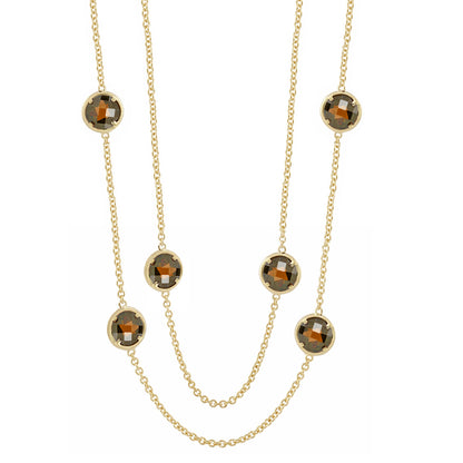 Glamour by the Yard Necklace from Lauren G Adams; gold-tone dual chains with round smoky quartz bezel-set stones on Tampa Home & Garden Store