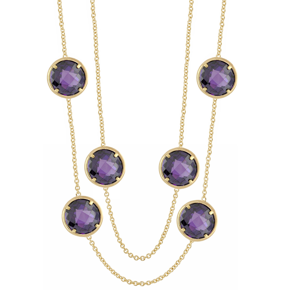 Glamour by the Yard Necklace with purple stones in gold bezels on gold chains Lauren G Adams on Tampa Home & Garden Store
