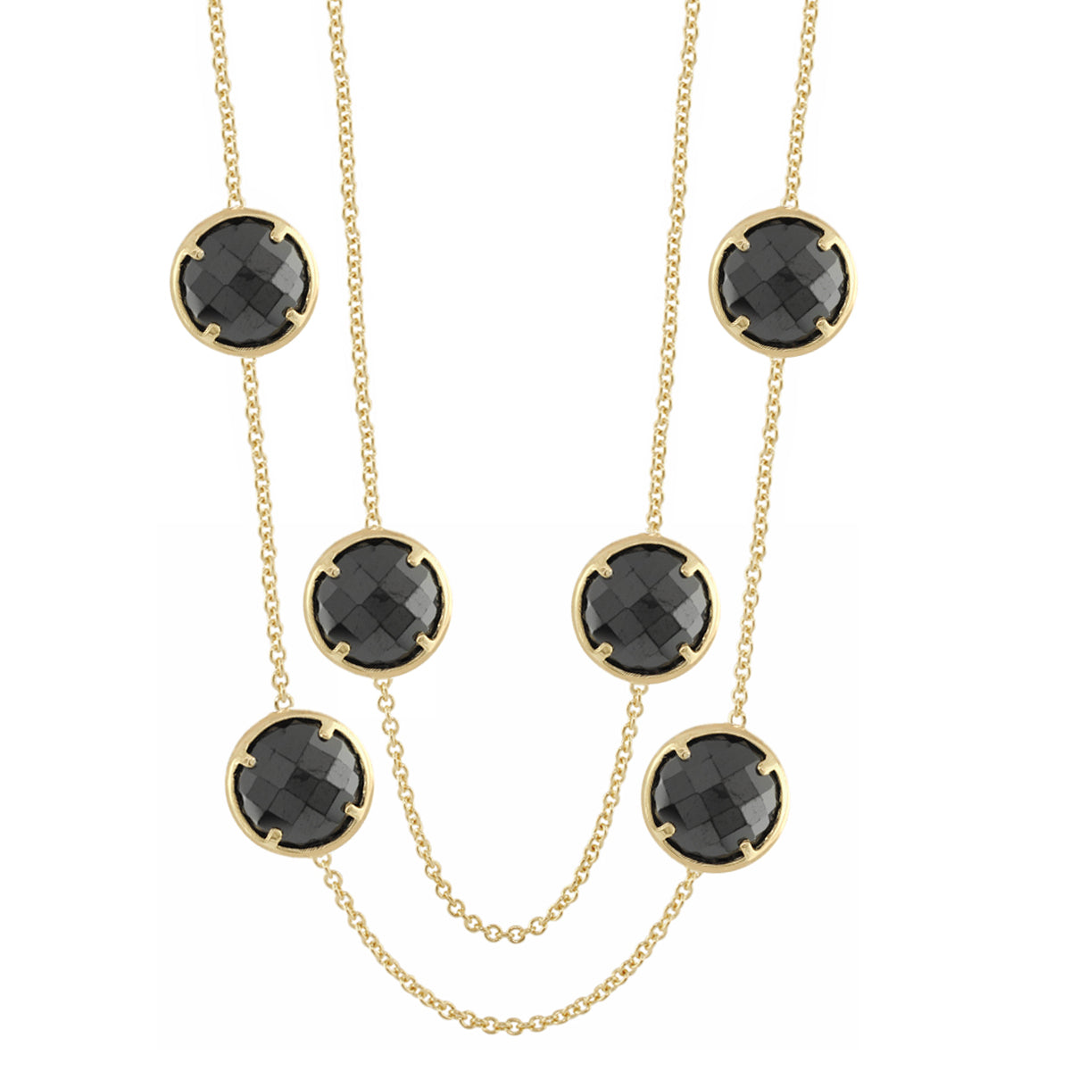 Glamour by the Yard Necklace gold-tone double chain with six black faceted stones in bezels on Tampa Home & Garden Store