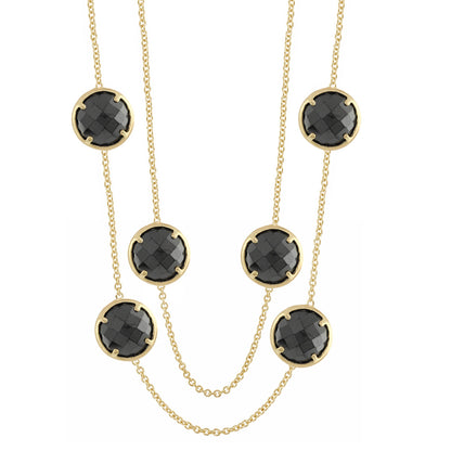 Glamour by the Yard Necklace gold-tone double chain with six black faceted stones in bezels on Tampa Home & Garden Store