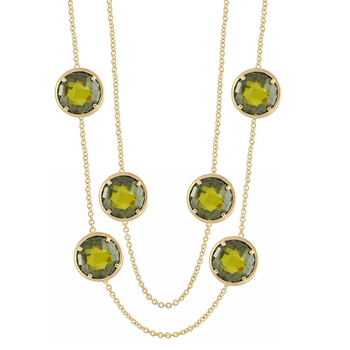 Glamour by the Yard Necklace, Lauren G Adams – gold-tone chain with six olive-green stones on Tampa Home & Garden Store