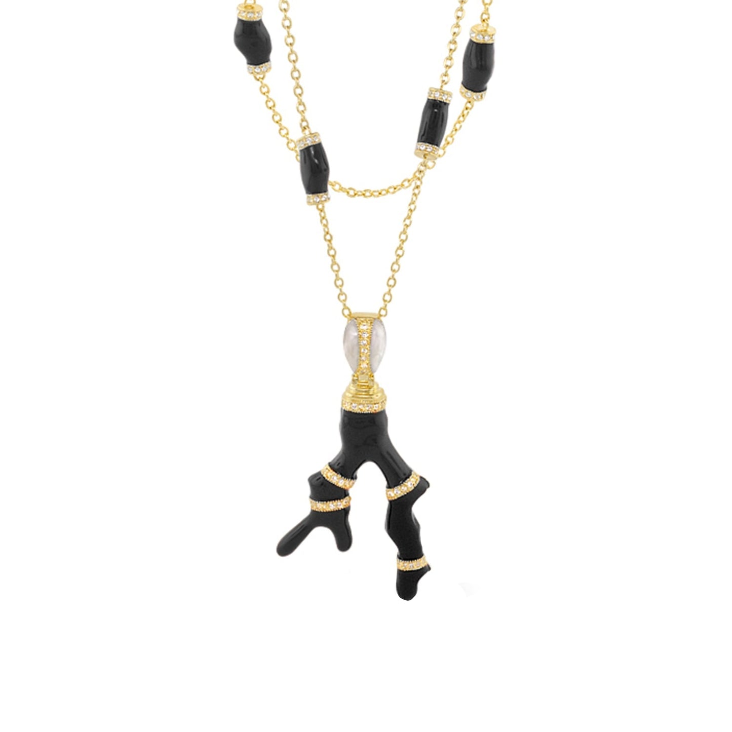 Pretty Little Things Necklace gold-tone sea life pendant with black coral beads and crystal accents on Tampa Home & Garden Store