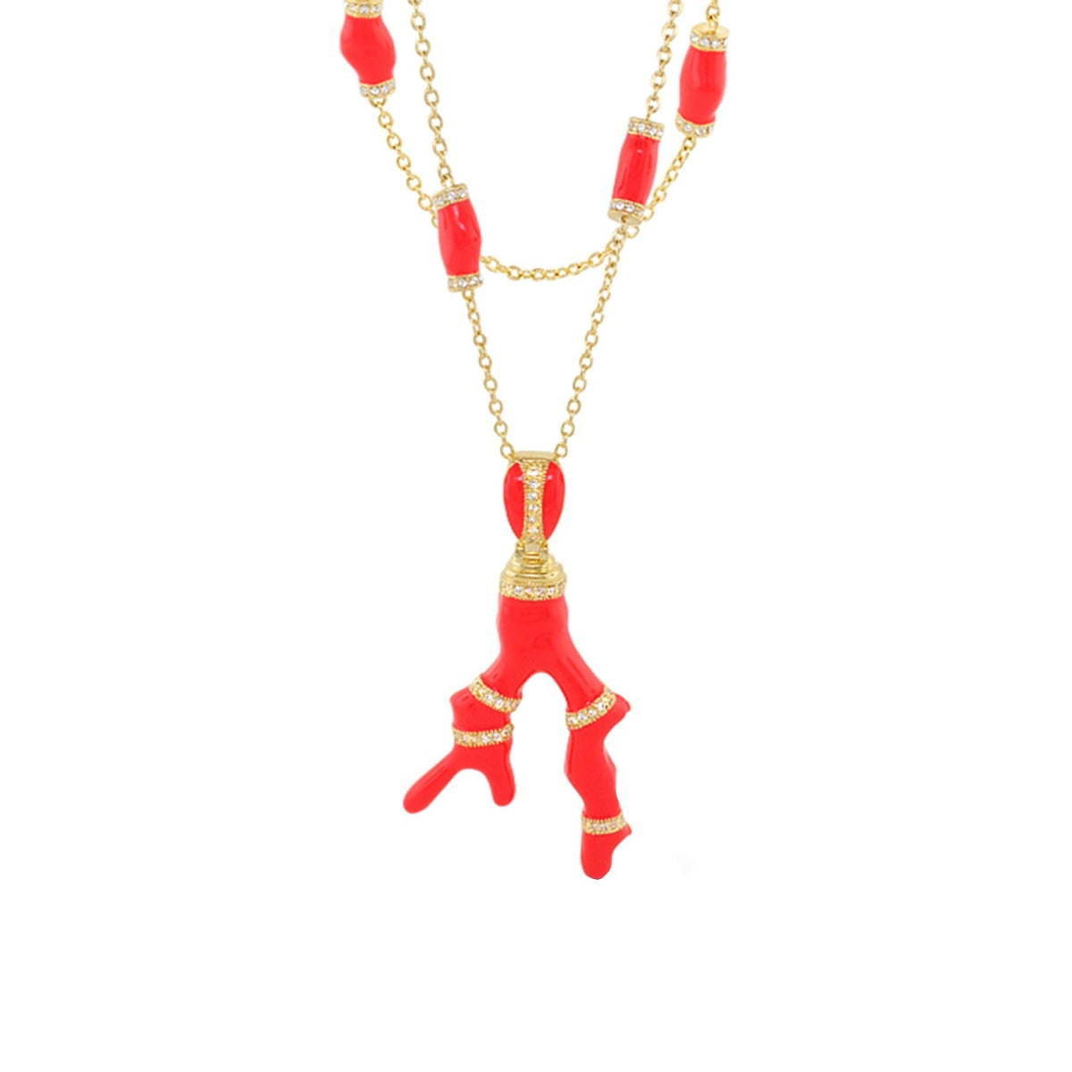 Pretty Little Things Necklace red coral pendant with gold chain and crystal accents on Tampa Home & Garden Store