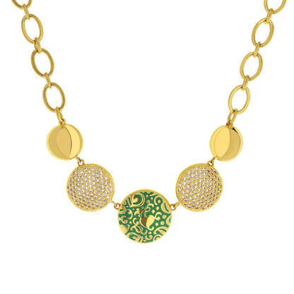Hidden Hearts Necklace by Lauren G Adams, gold chain with pavé discs and green enamel centerpiece on Tampa Home & Garden Store