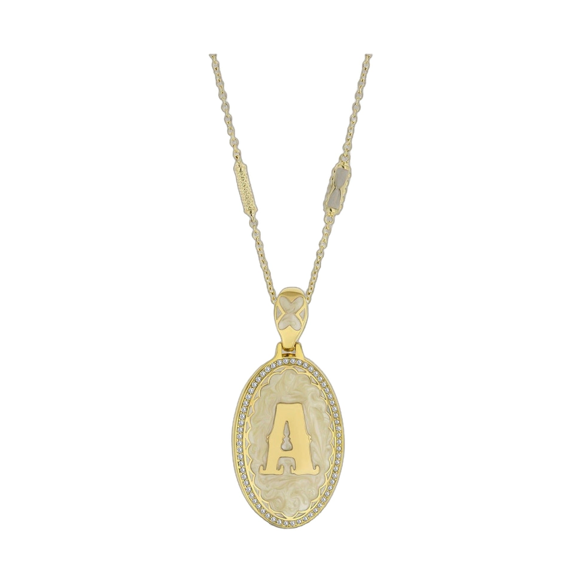 Lolo Initial Pendant Necklace gold-tone oval pendant with pavé border by Lauren G Adams on Tampa Home & Garden Store
