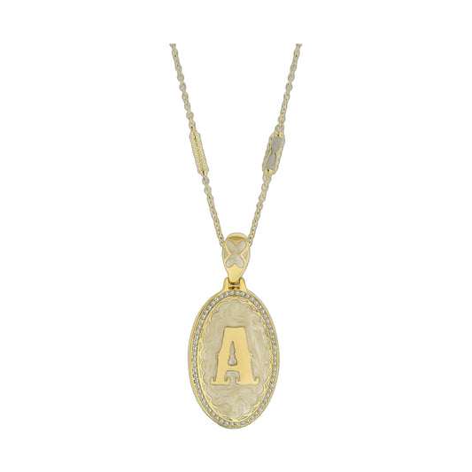 Lolo Initial Pendant Necklace gold-tone oval pendant with pavé border by Lauren G Adams on Tampa Home & Garden Store
