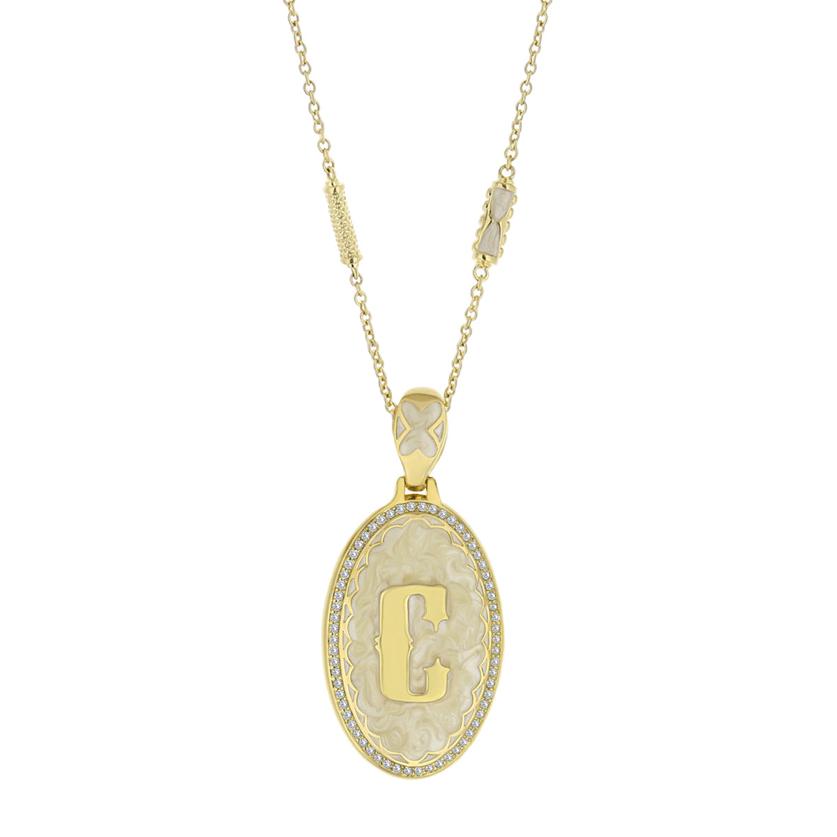 Lolo Initial Pendant Necklace Lauren G Adams, pendant with cream center and crystal border on Tampa Home & Garden Store
