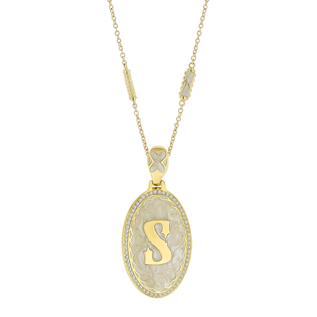 Lolo Initial Pendant Necklace Lauren G Adams, gold-tone oval pendant with ivory center on Tampa Home & Garden Store