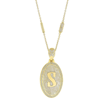 Lolo Initial Pendant Necklace Lauren G Adams, gold-tone oval pendant with ivory center on Tampa Home & Garden Store
