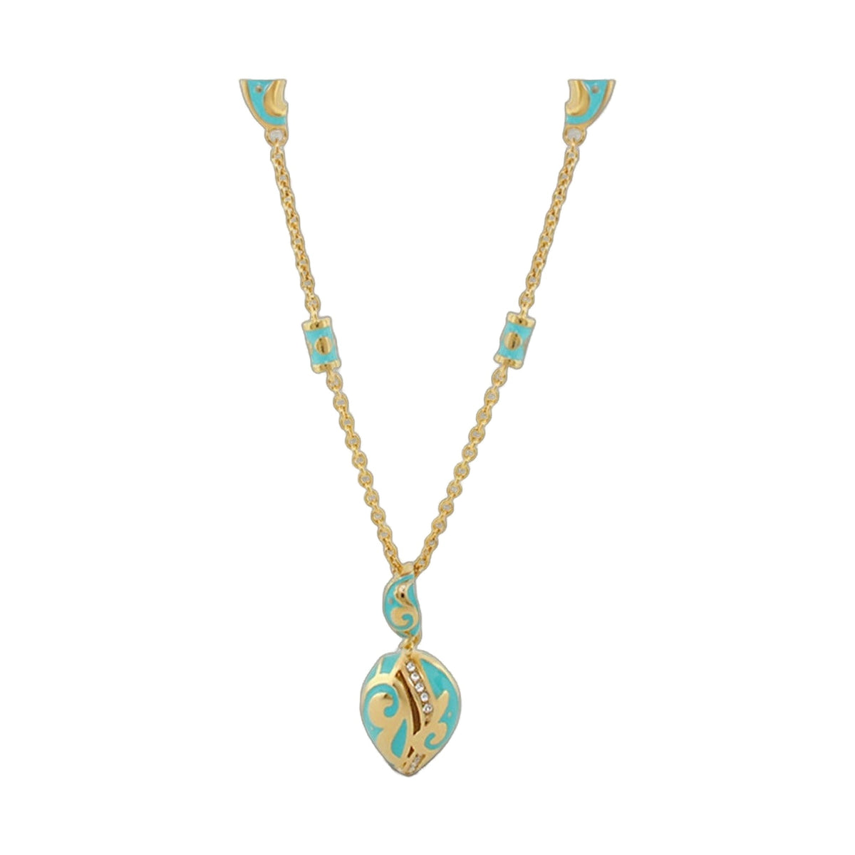 Stackable Desire Necklace pendant by Lauren G Adams in turquoise enamel with gold chain on Tampa Home & Garden Store