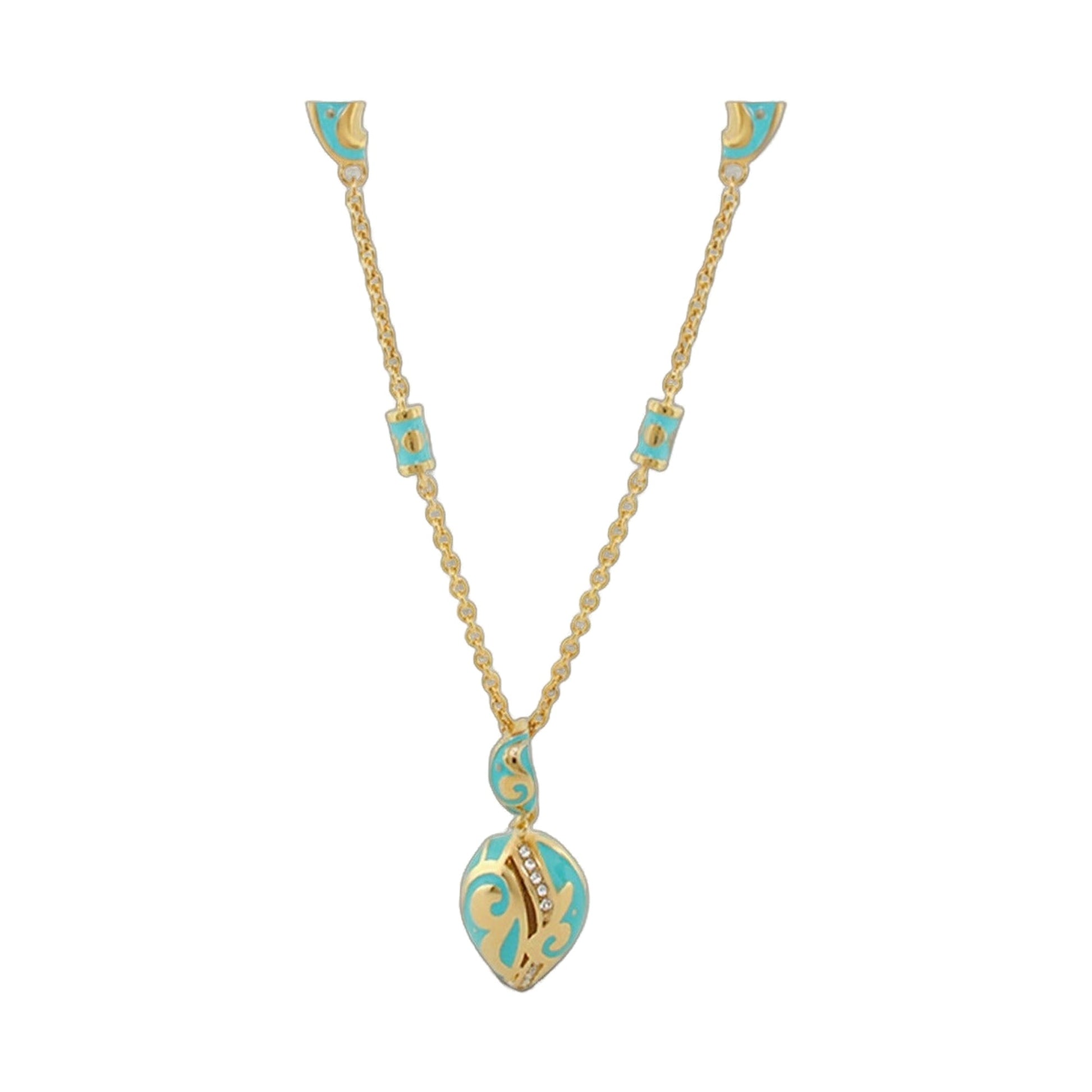 Stackable Desire Necklace pendant by Lauren G Adams in turquoise enamel with gold chain on Tampa Home & Garden Store