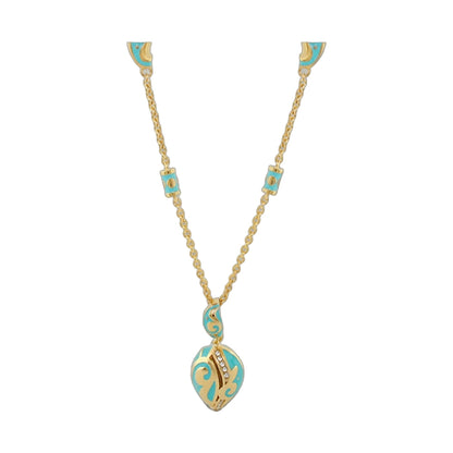 Stackable Desire Necklace pendant by Lauren G Adams in turquoise enamel with gold chain on Tampa Home & Garden Store