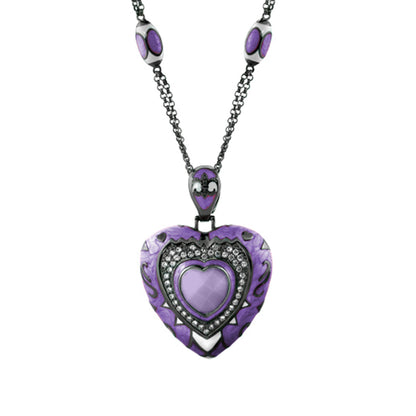 Knights of Love Necklace Lauren G Adams purple heart pendant on gunmetal chain with crystals on Tampa Home & Garden Store