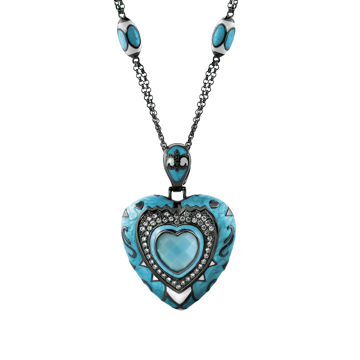 Knights of Love long necklace with turquoise heart pendant and crystal rim by Lauren G Adams on Tampa Home & Garden Store