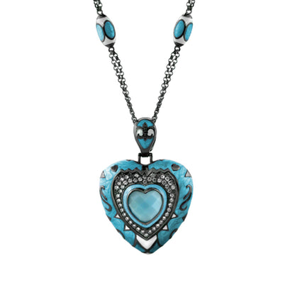 Knights of Love long necklace with turquoise heart pendant and crystal rim by Lauren G Adams on Tampa Home & Garden Store