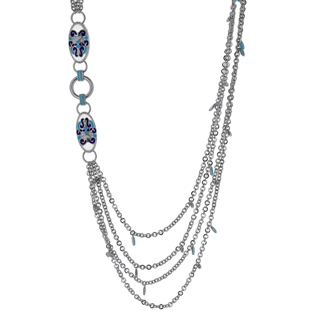 Psychedelic Swirls Necklace by Lauren G Adams, silver chains with blue enamel accents on Tampa Home & Garden Store