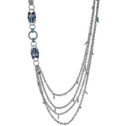 Psychedelic Swirls Necklace by Lauren G Adams, silver chains with blue enamel accents on Tampa Home & Garden Store