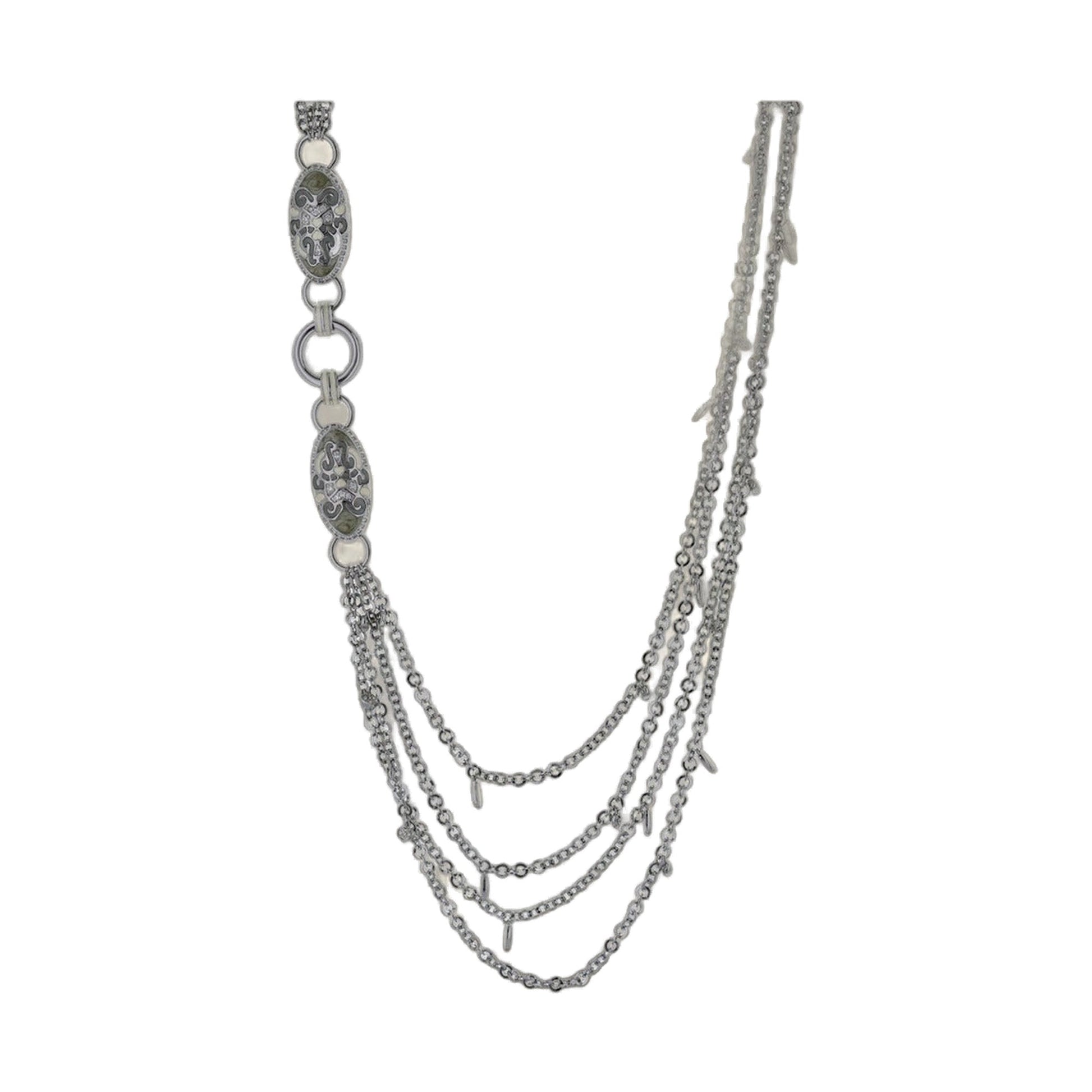 Psychedelic Swirls Necklace by Lauren G Adams, silver-toned chain with oval medallions on Tampa Home & Garden Store