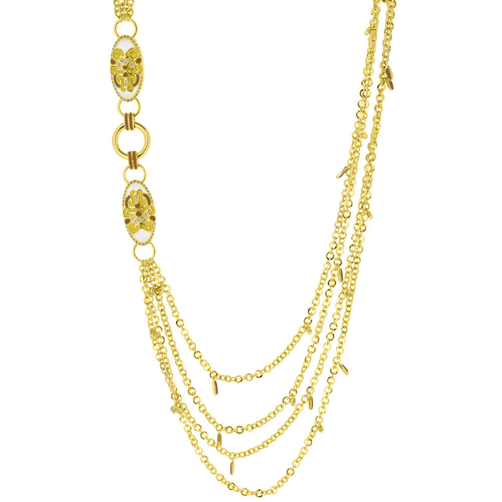Psychedelic Swirls Necklace, Lauren G Adams, gold chain with oval medallions on Tampa Home & Garden Store