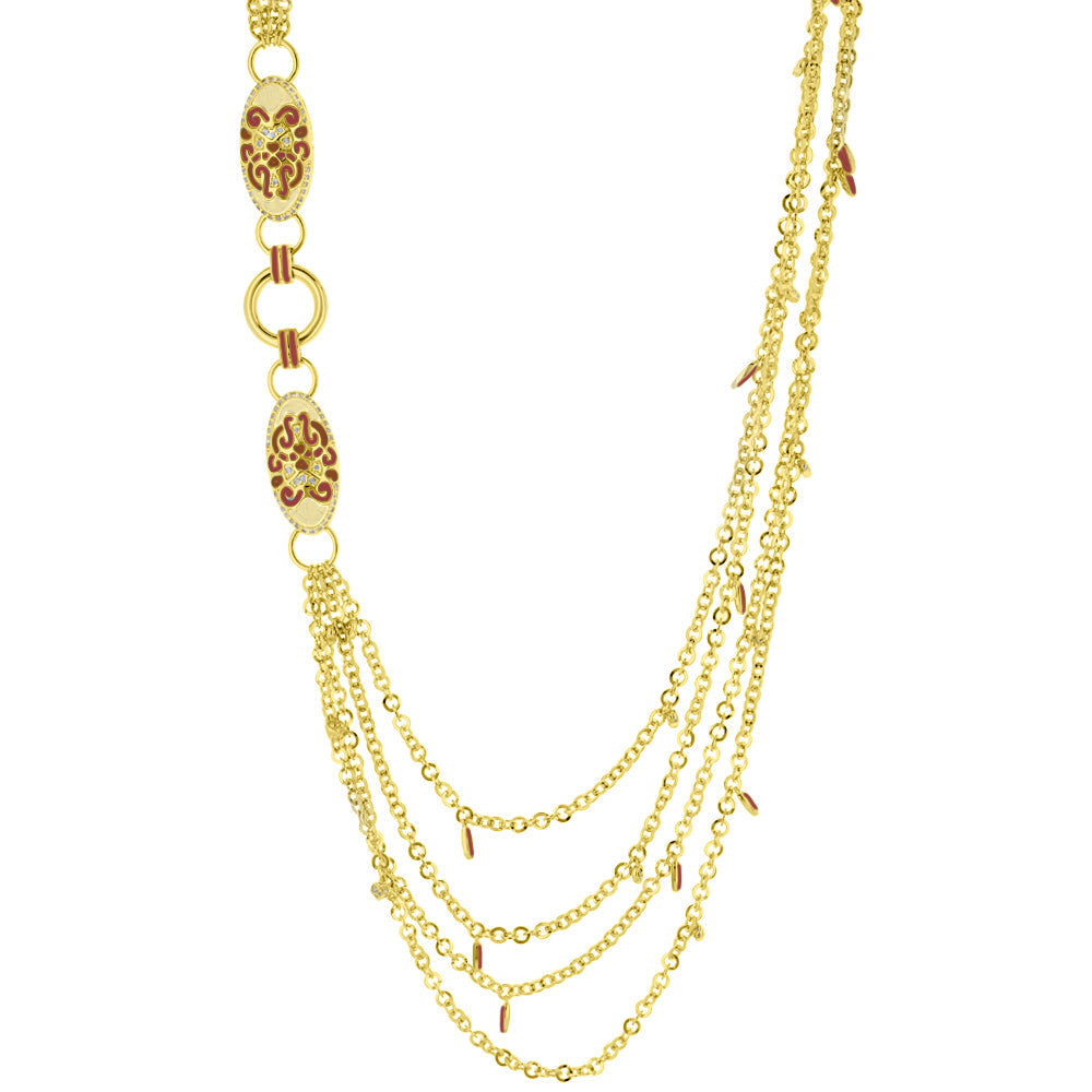 Psychedelic Swirls Necklace gold-tone chain red enamel oval medallions by Lauren G Adams on Tampa Home & Garden Store