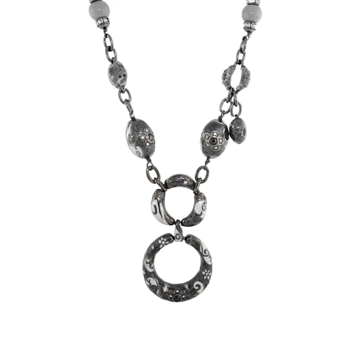 Daisy Swirl Necklace pendant Lauren G Adams in oxidized silver with filigree ring charms on Tampa Home & Garden Store