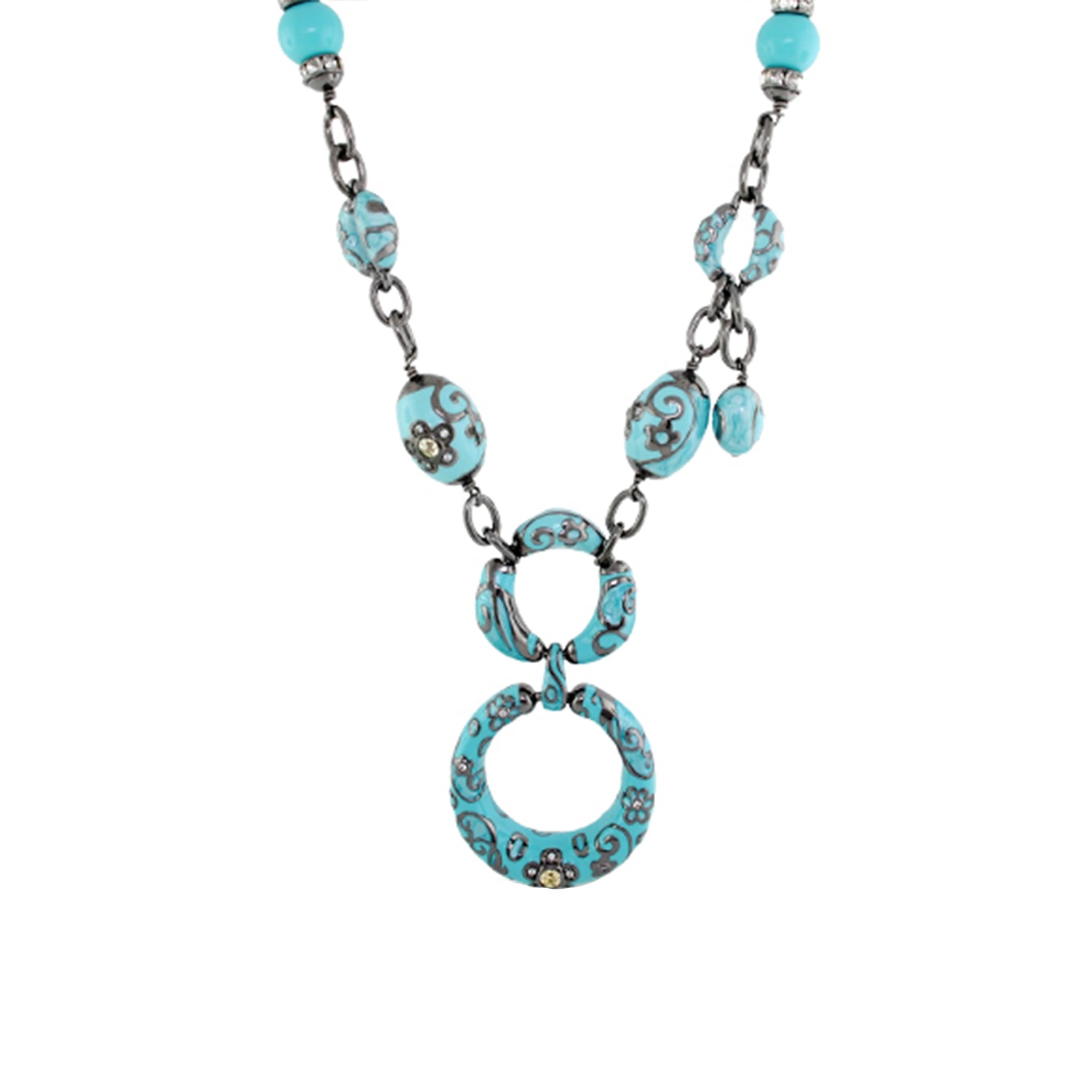 Daisy Swirl Necklace pendant in turquoise with silver-tone swirl filigree beads by Lauren G Adams on Tampa Home & Garden Store