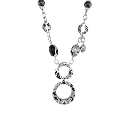 Lauren G Adams Daisy Swirl Necklace pendant in silver with black beads and circular charms on Tampa Home & Garden Store