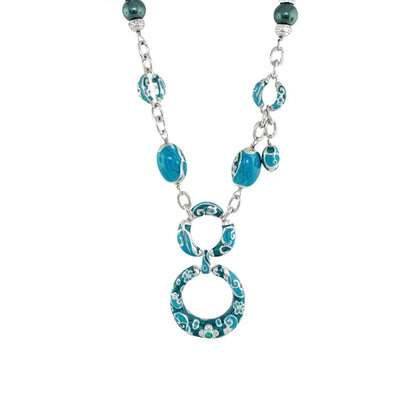 Daisy Swirl Necklace turquoise enamel beads with silver swirl pendant by Lauren G Adams on Tampa Home & Garden Store
