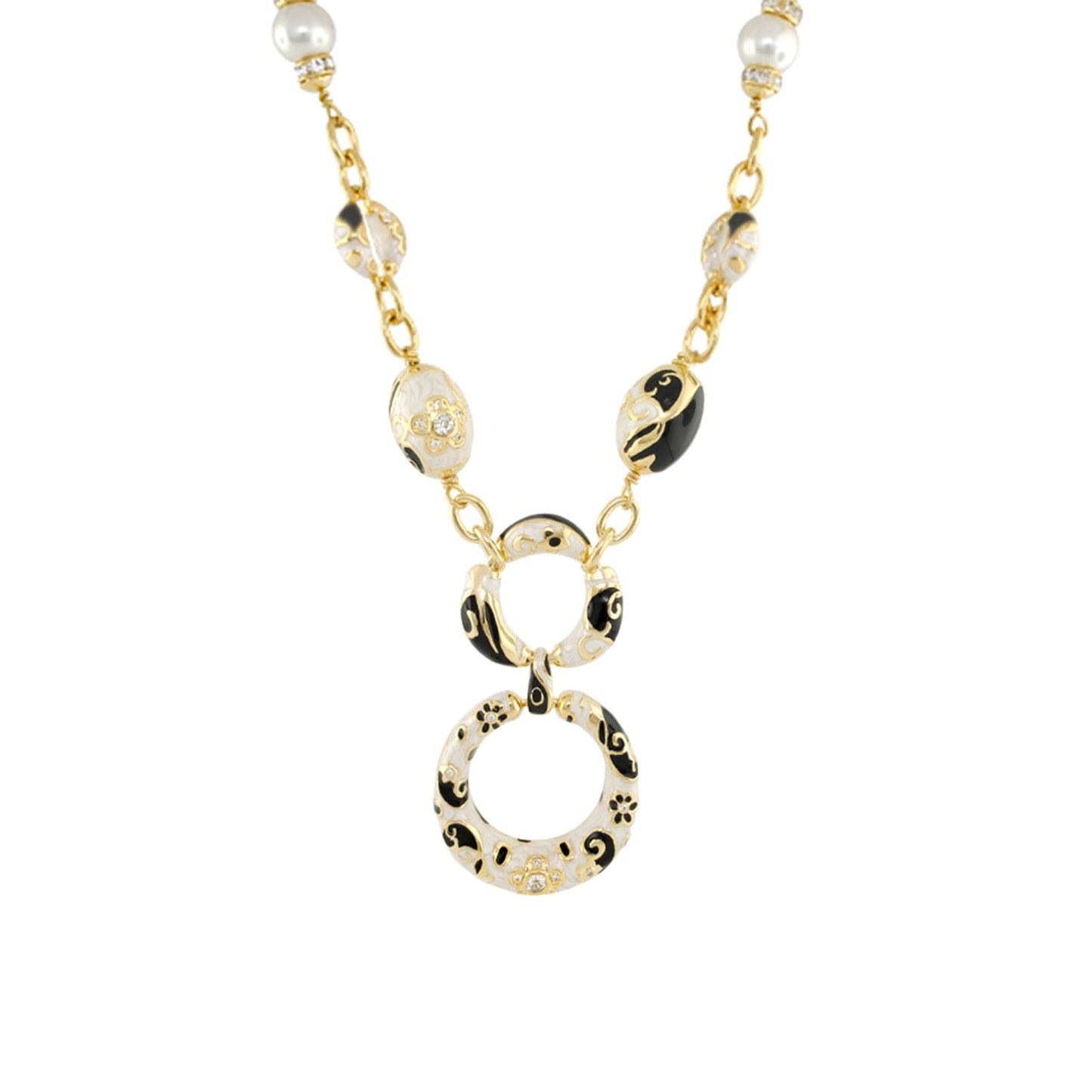 Daisy Swirl Necklace pendant in gold tone with white and black enamel charms by Lauren G Adams on Tampa Home & Garden Store
