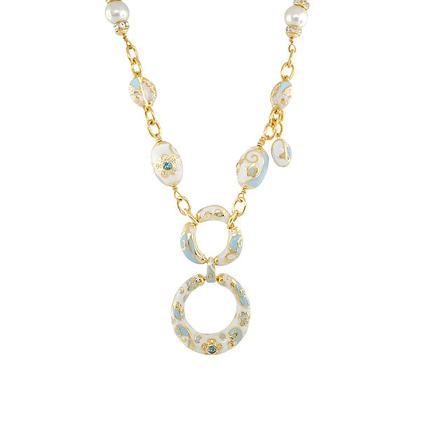 Daisy Swirl Necklace pendant in gold-tone with blue enamel daisies by Lauren G Adams on Tampa Home & Garden Store