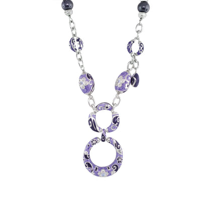 Daisy Swirl Necklace pendant in purple enamel with silver floral filigree and ring dangles on Tampa Home & Garden Store