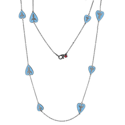 Bows And Hearts Necklace blue enamel heart charms on silver chain by Lauren G Adams on Tampa Home & Garden Store