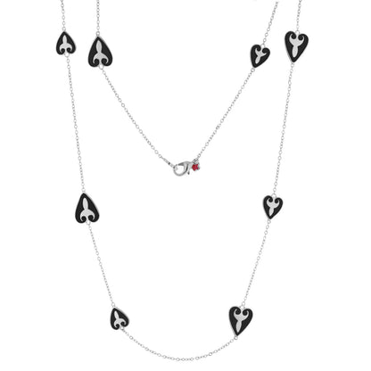 Bows And Hearts Necklace by Lauren G Adams with silver chain and black heart charms, bow centerpiece, red heart pendant on Tampa Home & Garden Store