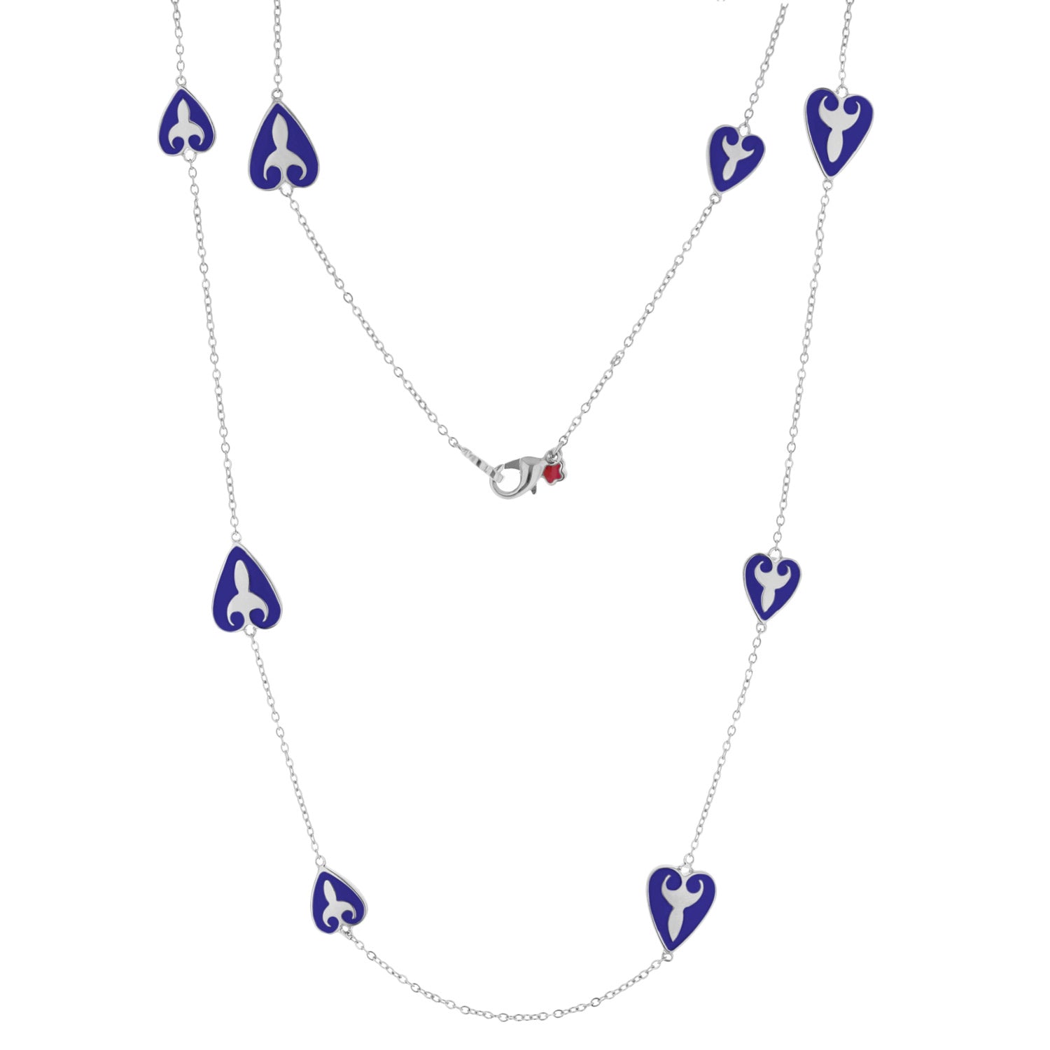 Lauren G Adams Bows And Hearts Necklace gold plated brass blue enamel heart charms on chain on Tampa Home & Garden Store