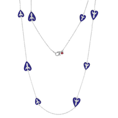 Lauren G Adams Bows And Hearts Necklace gold plated brass blue enamel heart charms on chain on Tampa Home & Garden Store