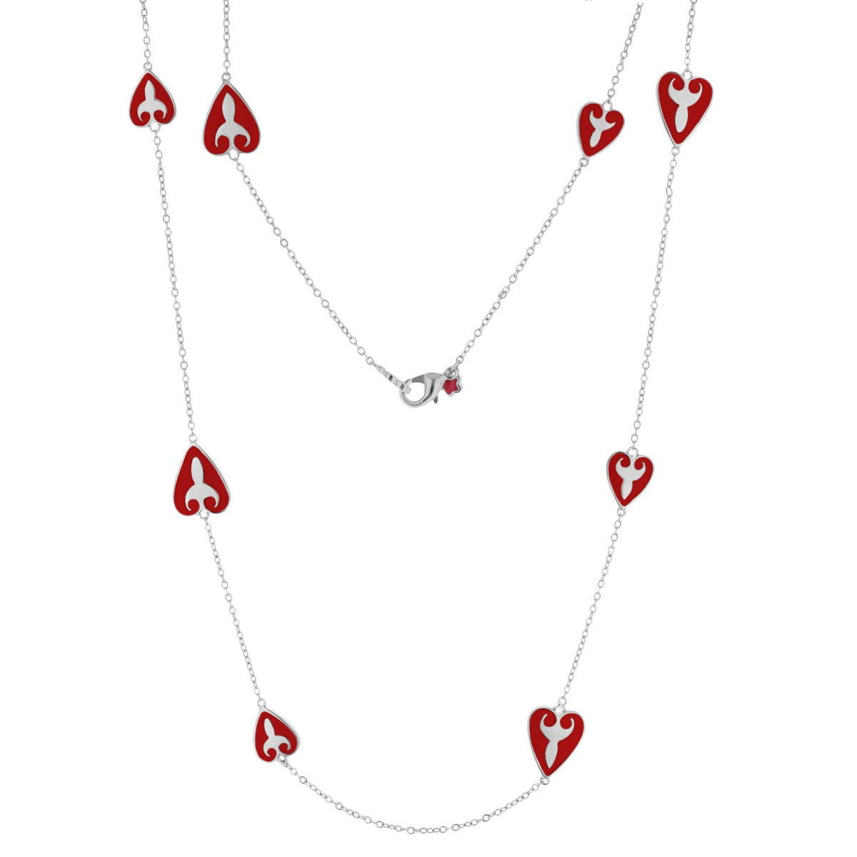Bows And Hearts Necklace red enamel heart charms on silver chain by Lauren G Adams on Tampa Home & Garden Store